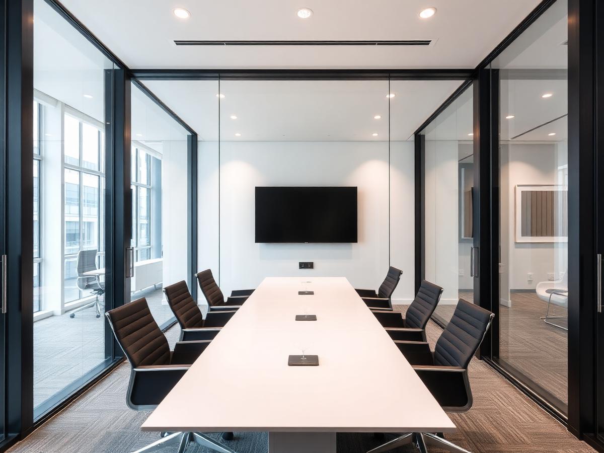 Modern commercial conference space with integrated technology for client consultations